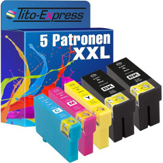 Tito-Express PlatinumSerie 5 XXL kasetės, suderinamos su Epson T3471 T3472 T3473 T3474 34XL | Epson Workforce Pro WF-3700 WF-3720 DW serijos WF-3725 DWF WF-3720DW WF-3720DWF WF-3720DWF WF-3725DWF