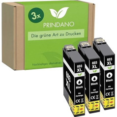 Prindano 3 kasetnes, kas saderīgas ar Epson 603 603XL melnās krāsas printeru kasetnēm Workforce WF-2820DWF WF-2850DWF WF-2840DWF WF-2810DWF Expression Home XP-3150 XP-2150 XP-3100 XP-4155 (melnas, 3 gab.)