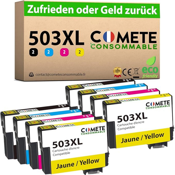 Comete French Brand - 503XL - 8 tintes kasetnes, kas saderīgas ar Epson 503 XL tintes kasetni Expression Home XP-5200 XP-5205 Workforce WF-2960 WF-2965 WF-2960DWF WF-2965DWF (8 gab.)