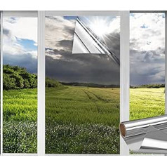 Mirror Film, Window Privacy Screen, Self-Adhesive Window Film, Heat Insulation, Reflective Roof Window Film, Sun Protection, UV Protection, Indoor or Outdoor Use for Home, Shops, Office (Silver, 90 x