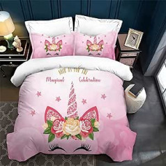 3D Rainbow Horse gultas veļas komplekts bērniem jauks vienradzis glāstīšanas pārvalks meitenei rozā un zilā pasteļtoņā gultas veļas komplekts bērniem, meitenēm, bērniem, dāvana (C, viena)