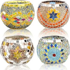 DEAYOU 4 Pieces Mosaic Glass Tea Light Holders Handmade Glass Votive Candle Holder for Party Home Decoration Aromatherapy Wedding Vase Pen Holder Potted Plant Bowl (4 Styles)