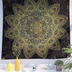 Berkin Arts Decor Gobelēns, Bohēmijas Boho Mandala ziedu stils, Simboli, Pie sienas piekarināms gobelēns, Estētisks fons, Ziedu Gothic Dekoratīvs Mājai, Guļamistabai, 130 x 150 cm