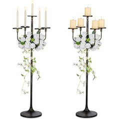 Sziqiqi 122 cm Tall Black Metal Candle Holder, Set of 2, Candle Holder 5 Arms for Pillar Candle, Retro Matt Candlestick, Centrepieces for Wedding, Funeral, Ceremony, Halloween Decoration