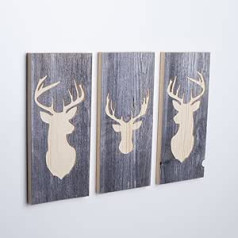 Woods set of 3 wall picture stag design I wooden wall art handmade in Bavaria I real cottage wood unique I modern vintage look for living room & bedroom I 3 pieces 35 x 15 x 2 cm