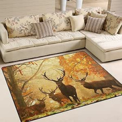 ZZKKO Animal Area Rug, Deer in Autumn Forest, Floor Rug Mat for Bedroom, Living Dorm Case, Kitchen, Multi, 5'x7' (150 x 200 cm)