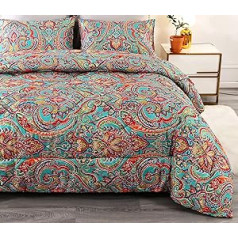 Qucover 3 Pieces Paisley Quilt Krāsaina Boho sega ar spilvendrānām 4 Seasons īpaši mīksta elpojoša stepēta sega guļamsega (Paisley Flowers, 200 x 230 cm)