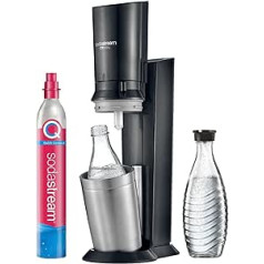 SodaStream Crystal 3.0 Water Carbonator with 1 x Quick-Connect CO2 Cylinder and 2 x Glass Carafes, Silver, Black, Titanium, 45 cm