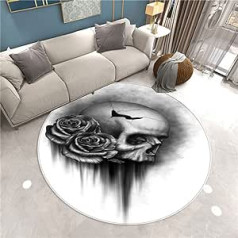 3D Floral Skull Round Rug Living Room Black Grey Pink Death Skull Gothic Style Bedroom Decoration Rug Teenager Men Gaming Zone Rugs Mat Non-Slip Washable (Color 6.160 cm)