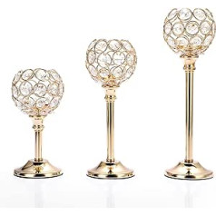 TOLIDA Pack of 3 Vertical Crystal Candle Holder Tea Lights Wish Candle Holder as Exquisite Decoration / Art Collection for Weddings Birthday Parties Family Table Christmas Decoration Gold