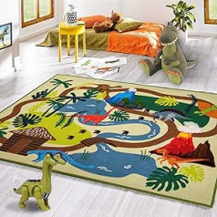Booooom Jackson vaikiškas žaidimų kilimėlis Dinozauras 150 x 200 cm Šliaužianti antklodė Vaikų kambario Kilimėlis Dino Žaidimų Kilimėlis Plaunamas Dino Motif Kilimėlis Trumpas Spalvotas