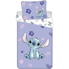 Jerry Fabrics Lilo and Stitch vaikiška apverčiama patalynė su gėlėmis Violetinė antklodės užvalkalas 140 x 200 cm, pagalvės užvalkalas 70 x 90 cm, 100 % medvilnė