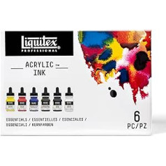 Liquitex 3699314 Šķidrās profesionālās akrila krāsas - tinte, komplektā 6 krāsas pa 30 ml tinti, pamatkrāsas