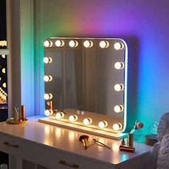 LUXFURNI Kosmetikspiegel mit Lichtern, Make-up-Spiegel mit RGB-LED-Beleuchtung, 18 dimmbare Glühbirnen, Hollywood-Tischspiegel