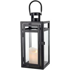 TRIROCKS Decorative Lantern Stainless Steel 30cm Tall Metal Candle Holder with Clear Glass Panels Perfect for Home Decoration Living Room Parties Tabletop Indoor Outdoor (Black)