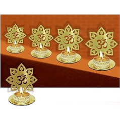 Traditionelle Diwali Diya Diya-Set mit 4 Teelichthaltern in Om-Form, dekorativer Durchmesser für Zuhause/Büro, religiöser Teelichthalter, indisches Geschenk