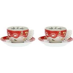 THUN - Pack of 2 Medium Cups Sweet Christmas - Porcelain - Sweet Christmas Line - Living Decoration of the House - Cup Diameter 9 cm, Height 6 cm, Height 160 ml; Saucer Diameter 15 cm