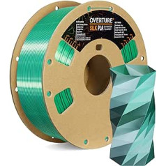 OVERTURE Silk PLA Two-Tone Filament 1.75 mm for 3D Printers, 1 kg Spool (2.2 lbs), Dimensional Accuracy +/- 0.03 mm 3D Printer Filament (Silk Green/Silver)