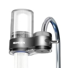 Ginian Water Filter Tap Water Filter for Tap Drinking Water Filter for Home Kitchen Activated Carbon Tap Filter System Reduces Chlorine Content Pesticides Heavy Metals