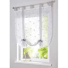 Curtain Embroidery Flowers Transparent Curtain Voile Net Curtain Roman Blind Tab-Top Curtain Decoration Living Room Bedroom Study Room (Grey, 140 x 140 cm)