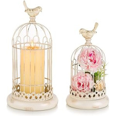 Sziqiqi Vintage Candle Holder Bird Cage Decoration for Wedding, 27 cm / 37 cm Candle Holder Metal Cage Candles Lanterns for Wedding Table Centrepiece Shabby Chic Living Room Decor, White