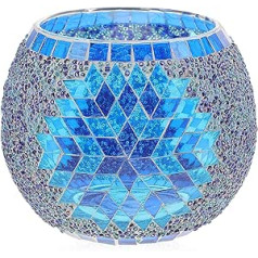 SOLUSTRE Mosaic Glass Candle Holder Romantic Nordic Glass Votive Holder Round Bowl Scented Candles Candle Holder Centerpiece for Table Home Decor No Candle Blue