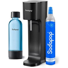 Sodapop Joy Eco ūdens karbonāta startera komplekts ar CO₂ cilindru un 1 x PET pudeli, izgatavots no pārstrādāta materiāla, melns, augstums 43 cm