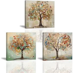 Piy Painting 3 Art Prints on Canvas, Abstract Tree Wall Pictures, Plant, Oil Painting, Wall Art, Abstract Canvas Prints, Modern Framed Painting for Bedroom, Yoga Room, Wall Decoration, 30 x 30 cm