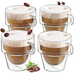 ElbFuchs® dubultsienu Latte Macchiato glāžu komplekts [4 x 350 ml] Saliekamas termiskās glāzes ar dubultām sienām Ideāli piemērots kapučīno krūzēm kafijas glāzes tējas glāzes