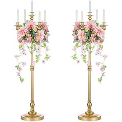 Sziqiqi 124 cm Gold Metal Candle Holder, Set of 2, Modern Candle Holder, 5-Arm Candle Holder, Table Decoration for Wedding, Christmas and Thanksgiving Day