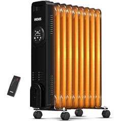 PROUS eļļas radiators, 2000 W eļļas radiatora enerģijas taupīšana ar termostatu, 9 sildīšanas ribas, elektriska radiatora apkure ar tālvadības pultīm, 24 h taimeris, 3 siltuma iestatījumi, eļļas radiatori lielām telpām