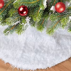 SEASHORE TREE Christmas Tree Skirt Plush Soft Blanket Snowflakes Christmas Tree Stand Christmas Tree Rugs (White 120 cm)