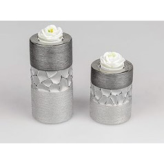 Formano Set of 2 Tea Light Holders Decorative Silver Grey Ceramic