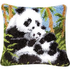 Coopay Cushion Covers Latch Hook Set with Cushion, Complete Cushion Cover Set with Enough Wool for Beginners, Adults and Children, Home Accessory, Wall Art, 43 cm × 43 cm, Panda