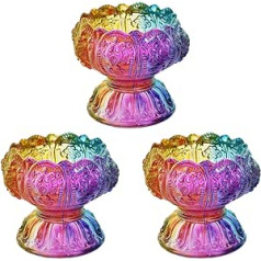 UKCOCO Lotus Crystal Tea Light Holders, Colorful Tibetan Butter Lamp Holders, Votive Candle Holders, Buddhist Altar Accessories for Temple, Home, Meditation, Pack of 3