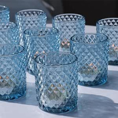 Vohocandle Pack of 12 Blue Glass Tea Light Glasses for Wedding, Table Centerpiece, Tea Light Holder Glass for Birthday Party, Tea Lights Glass for Home Decoration