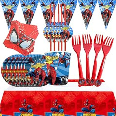 62 vienetų Žmogaus voro vakarėlio stalo reikmenys Zhuyun vakarėlio stalo reikmenų rinkinys Gimtadienio vakarėlio dekoravimas, įskaitant lėkštes, servetėles Superhero vakarėlio reikmenys vaikams