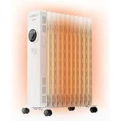 Midea NY2311-20MR eļļas radiators 2300 W elektriskais sildītājs ar regulējamu termostatu, aizsardzību pret slīpumu un eko režīmu, balts