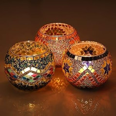 Belle Vous Oriental Tea Light Glass Set for Votive Candles & Tea Lights (Pack of 3) - W 10.2 x H 7.8 cm - Colourful Mosaic Tea Light Glasses - For Aromatherapy Gift, Home & Wedding Table Decoration