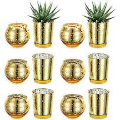 Inweder Glass Votive svečturu tējas gaismas brilles komplekti - komplekts no 12 svečturiem Gold for Tea Lights Sveces Tējas sveču turētāja stikls kāzām Dzīvojamās istabas ballīšu dekorēšanai Galda dekorēšana