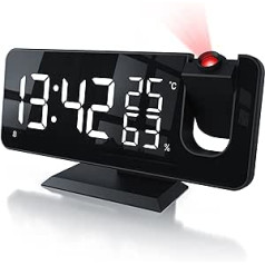 CSL - Digital Radio Alarm Clock - Projection Alarm Clock - 7 Buttons - 2 Alarms - Projection and Light - Auto Dimmer - 15 FM Radio Memory - Temperature and Humidity Display - with Power Supply