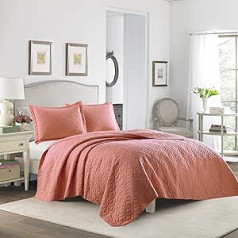 Laura Ashley Solid Collection īpaši mīksts visu sezonu apgriežams stilīgs miera komplekts ar atbilstošām spilvendrānām King Coral Red