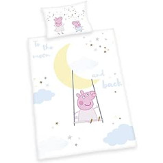 Ganāmpulka Peppa Pig organiskās gultas veļas komplekts, GOTS sertificēts, apgriežams motīvs, spilvendrāna 40 x 60 cm ar aploksnes aizdari, segas pārvalks 100 x 135 cm ar pogu plāksnīti, kokvilna/flanelis