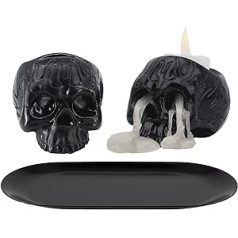 2 Skull Candle Holders with 1 Iron Candle Holder Skeleton Skull Candle Holder Tea Light Cup Craft for Party Halloween Christmas Spooky Bar Skull Decoration