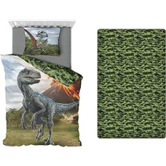 Aymax Jurassic World 3 Pack bērnu gultas veļas komplekts Segas pārvalks + Spilvendrāna + Pieguļošs palags 90 x 190 cm