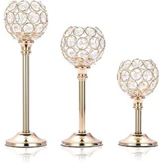 SUMNACON Set of 3 Crystal Candle Holders, Gold Tone Tea Light Holders, Decorative Table Top Candle Holder for Wedding, Home, Office(17.5cm+22cm+27.5cm)