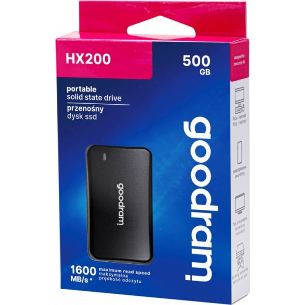 ssd hx200 500gb usb-c+a 1500/900mb/s melns