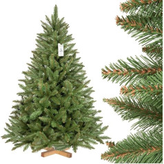 FairyTrees Mākslīgā Ziemassvētku eglīte 150 cm Egle Dabīga ar eglīšu koka statīvu Mākslīgā Ziemassvētku eglīte ar zaļu stumbru Ražots ES