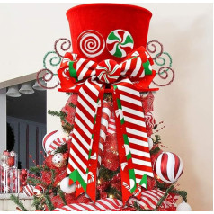 Ziemassvētku Candy Canes Tree Topper, sarkana cepure ar piparmētru lokiem, ornaments Ziemas Lollipop Brīvdienu mājas dekorēšana Ziemassvētku eņģelis Gnome Ziemassvētku eglīte Topper