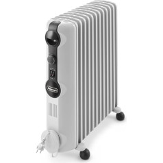 De'Longhi eļļas radiators TRRS1225 Radia-S sērija - elektriskais enerģiju taupošais radiators ar 12 ribām telpām līdz 75m³, 3 sildīšanas līmeņi, drošības termostats, aizsardzības pret sasalšanu funkcija, istabas termostats, pelēks